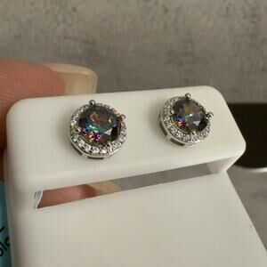 Beautiful Mystic Topaz Halo Stud Earrings, 925 Sterling Silver ~ New